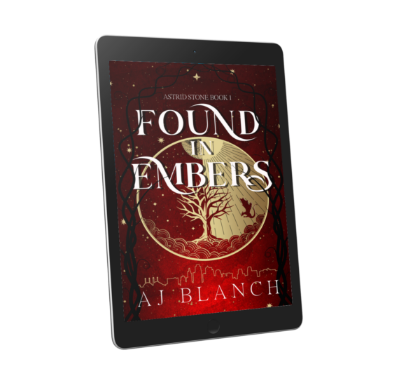 Tablet with Found in Embers ebook on the cover