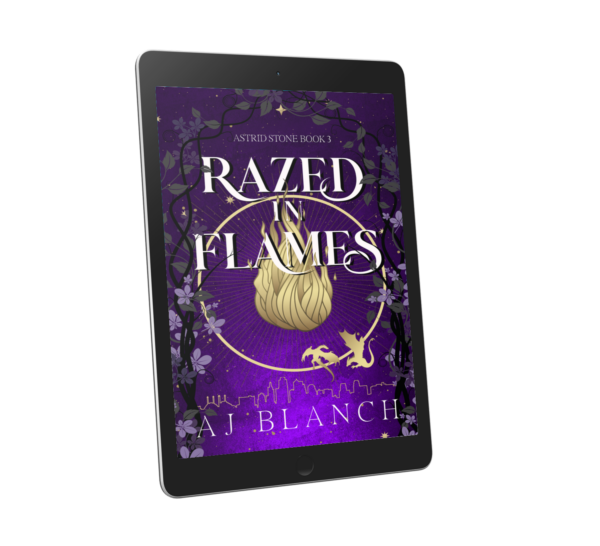 Book cover with gold flame and dragons flying.